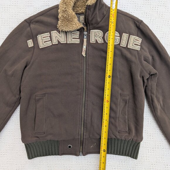 Vintage ENERGIE Faux Fur Zip Twin Pocket Spell Large Men's Jacket RARE Size M - Picture 5 of 6